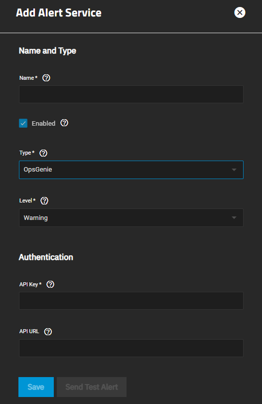 Add OpsGenie Alert Service AddAlertServiceOpsGenieScreen