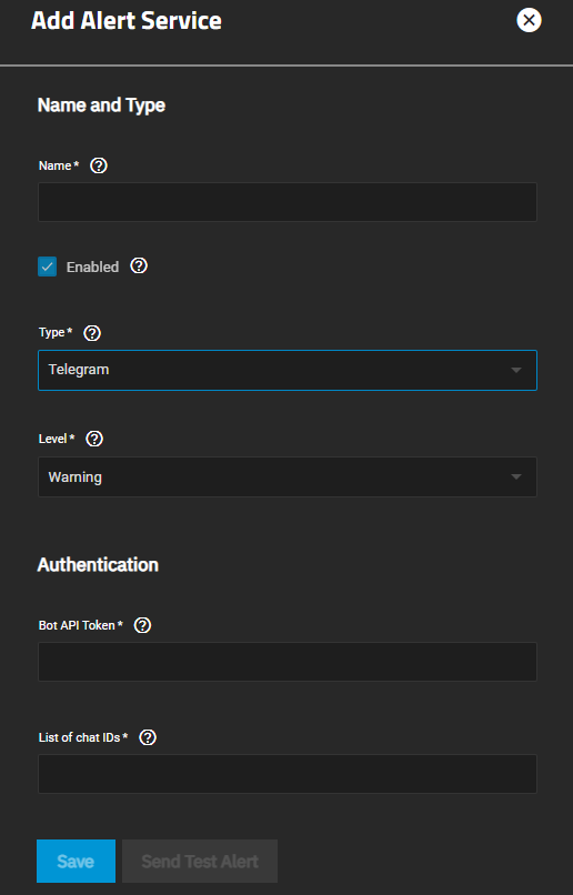 Add Telegram Alert Service AddAlertServiceTelegramScreen