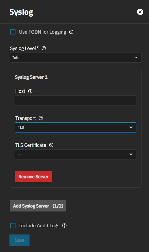 Adding a Syslog Server Adding a Syslog Server
