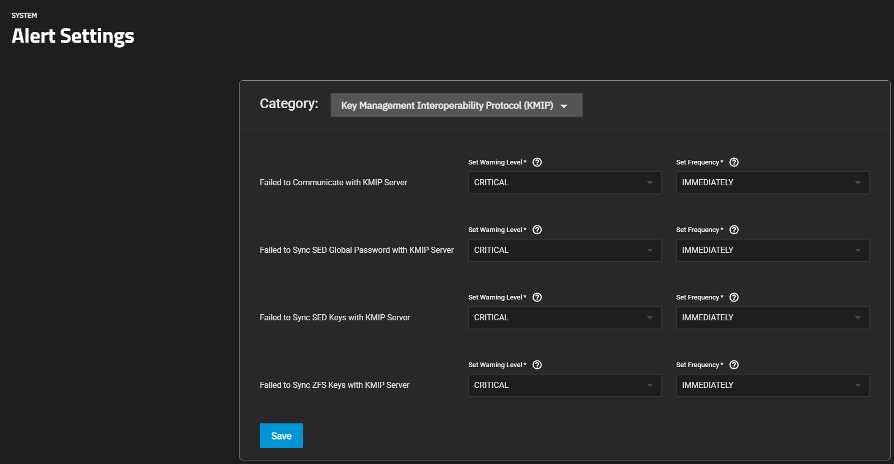 KMIP Alert Settings AlertSettingsKMIP