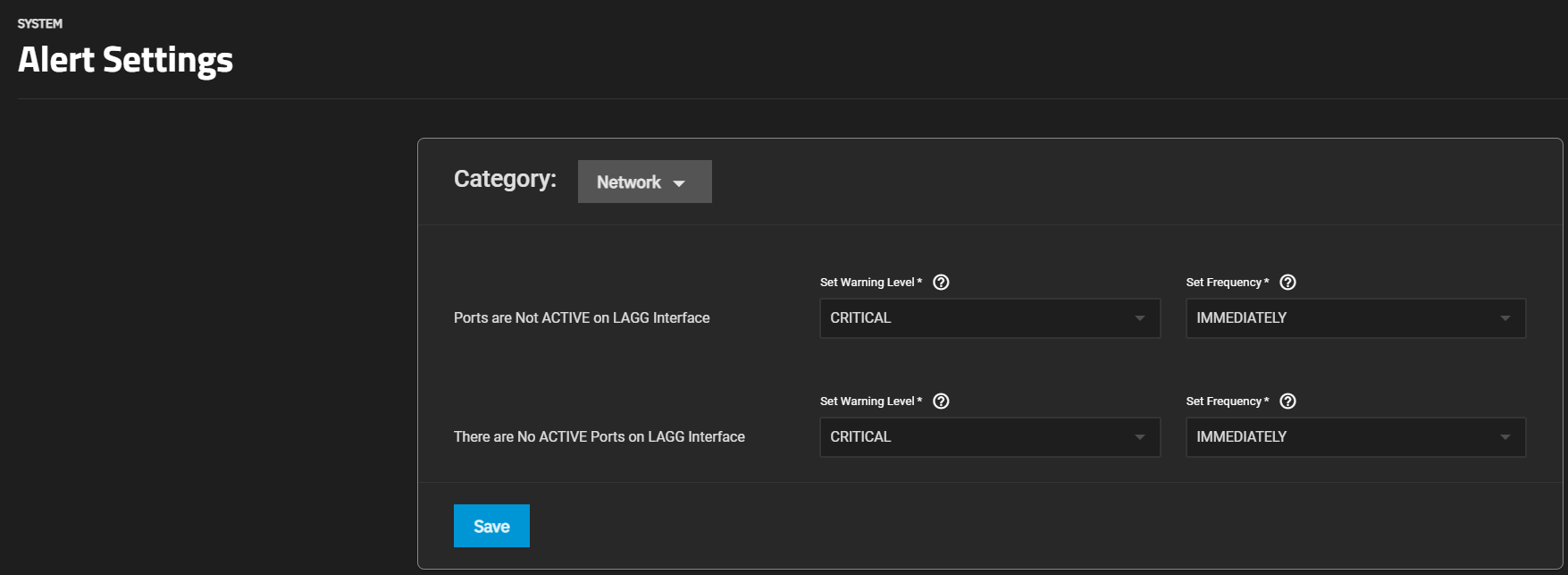 Network Alert Settings AlertSettingsNetwork