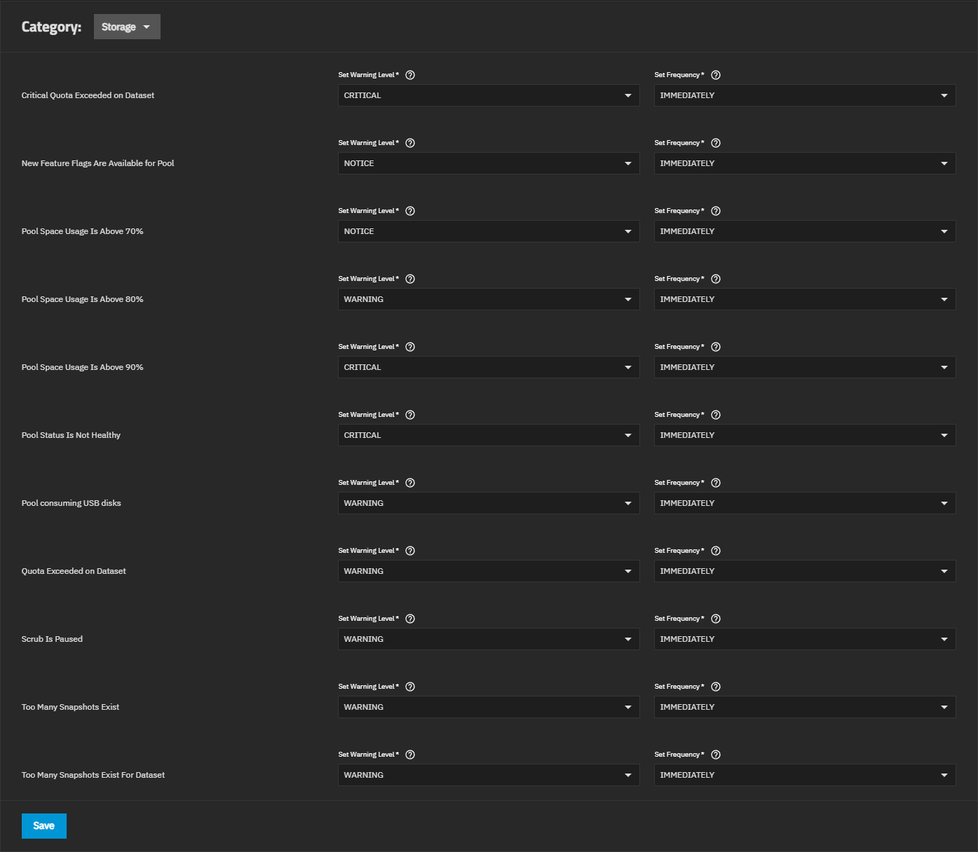 Storage Alert Settings AlertSettingsStorage