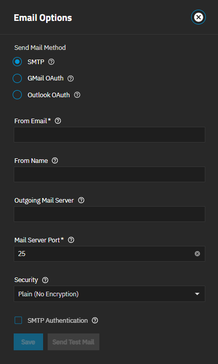 SMTP Email Options SMTP Email Options