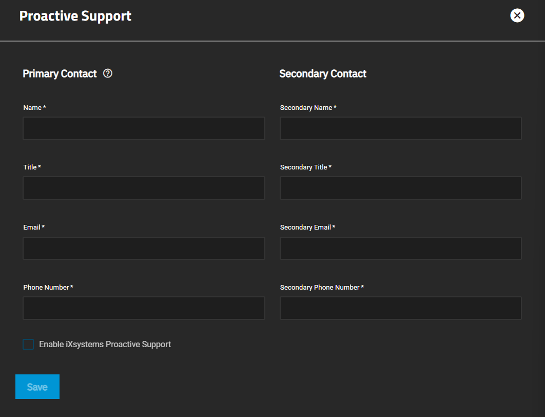 TrueNAS General Settings Proactive Support Form GeneralSettingsSCALEProactiveSupportForm