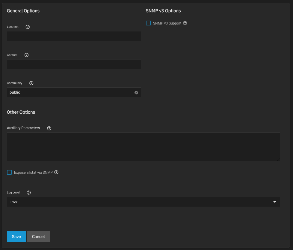 TrueNAS SNMP Service Options SCALESNMPOptions