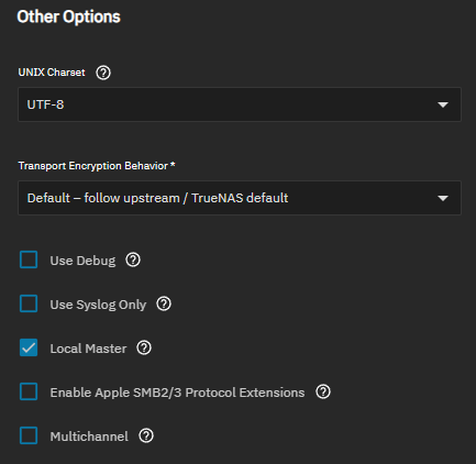 SMB Service Advanced Settings SMB Service Advanced Settings