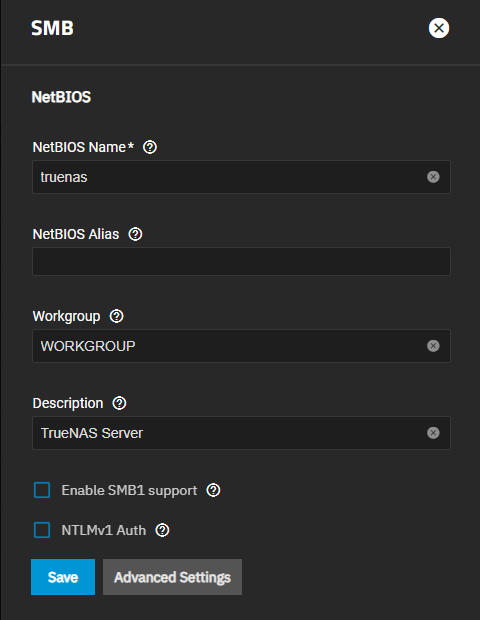 SMB Service Basic Settings SMB Service Basic Settings