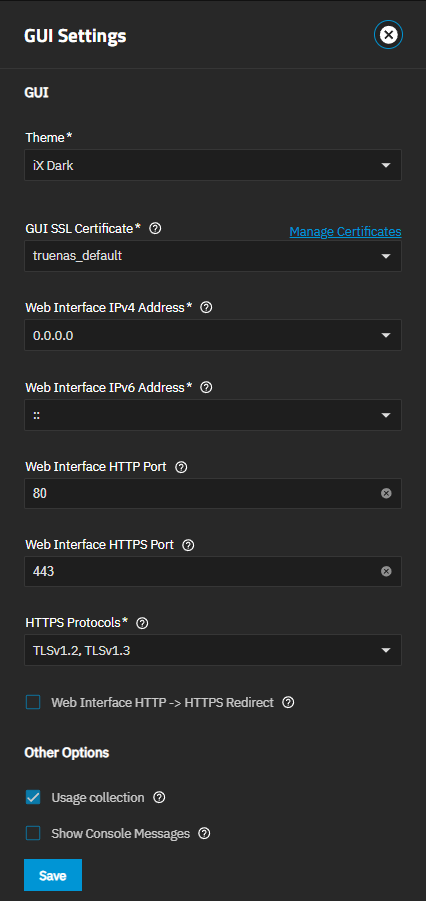 GUI Settings Screen GUI Settings Screen