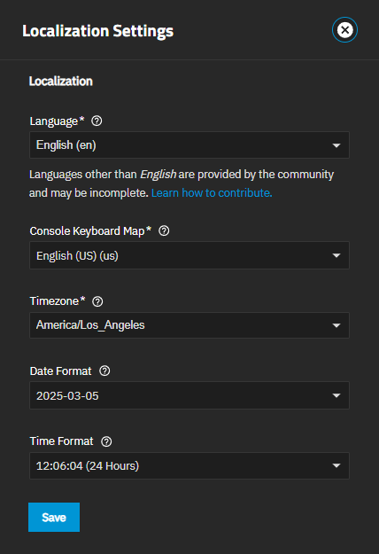Localization Settings Screen Localization Settings Screen