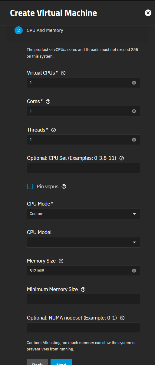 CPU and Memory Settings CPU and Memory Settings