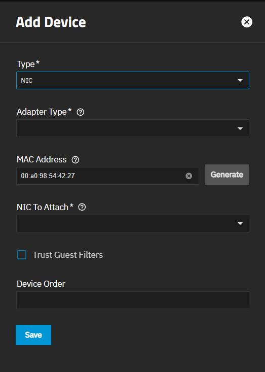 Add Device - NIC Add Device - NIC